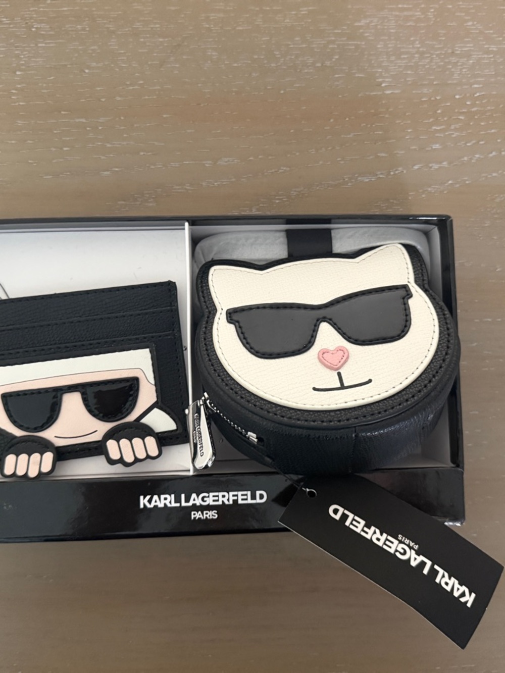Karl Lagerfeld Black & White Cat Coin Purse with Sunglasses